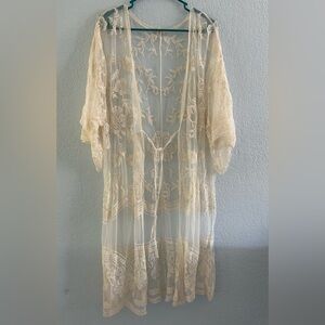 POL Cream Floral Cotton Lace Kimono Blouse S/M